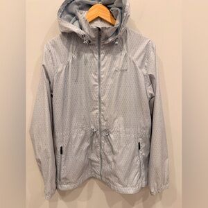 Columbia Women’s Hooded Lightweight Jacket Gray Print Zip Front Size L